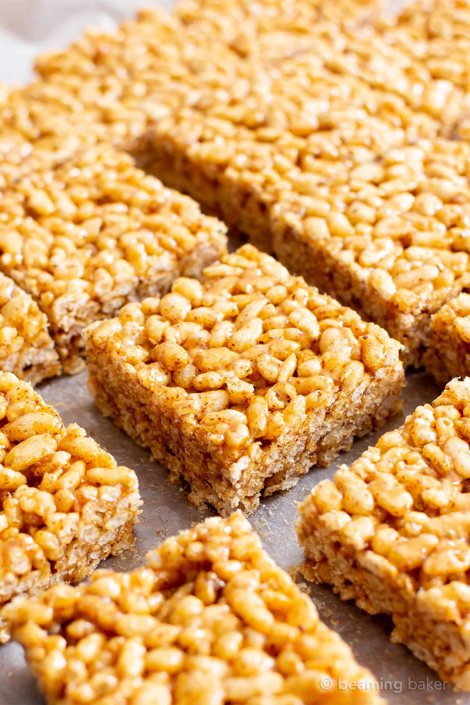 the final step in learning how to make rice crispy treats without marshmallow is slicing the treats into bars
