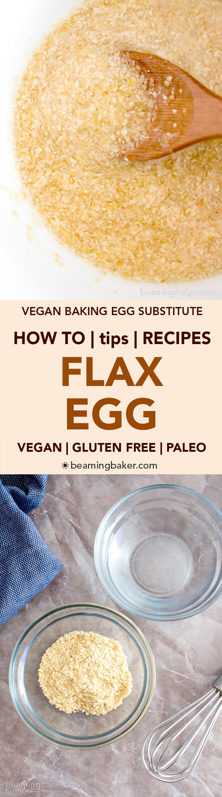 How to Make a Flax Egg: a step-by-step tutorial and guide on how to use this allergy-friendly vegan baking alternative for eggs. #Vegan #GlutenFree #DairyFree #Paleo | BeamingBaker.com