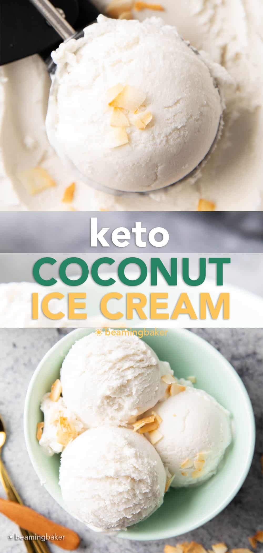 Coconut Milk Keto Ice Cream – Keto Coconut Ice Cream: the best coconut milk keto ice cream—bursting with coconut flavor & low carb. Keto coconut ice cream that has just 1 net carb per serving! #Keto #CoconutMilk #KetoIceCream #LowCarb #IceCream | Recipe at BeamingBaker.com