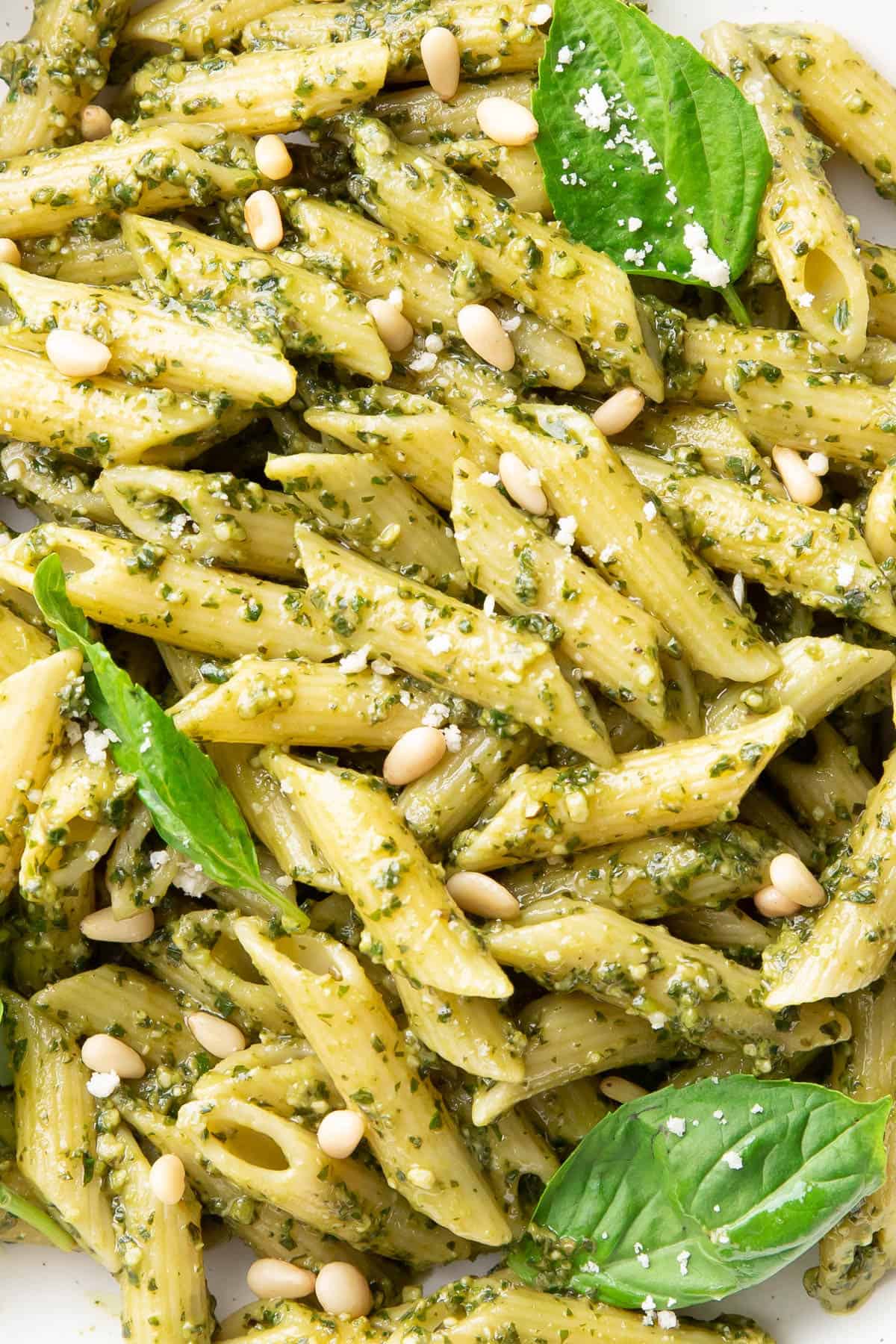 Closeup photo to show texture of this Pesto Pasta Recipe